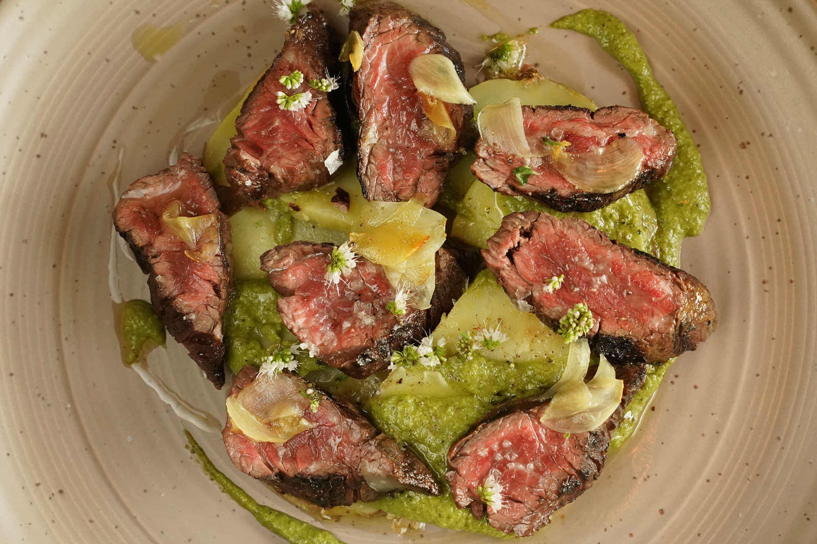 Hanger steak with garlic butter at Villa Coffee House